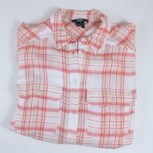 Paige Peach Plaid Viscose Button Down Shirt XS